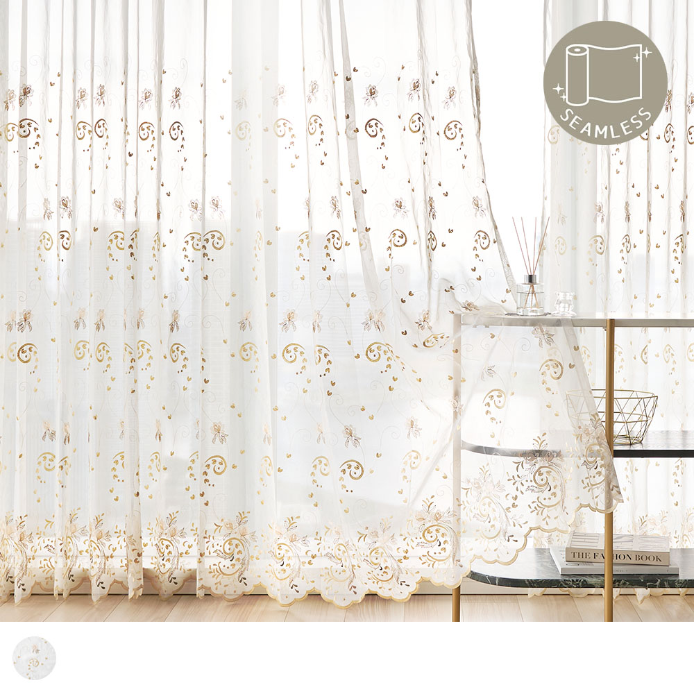 刺繍レースカーテン アンティーク シームレス スカラップ トルコ刺繍