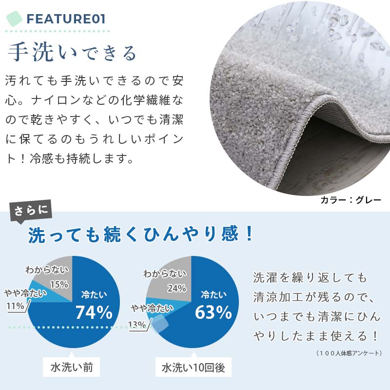 グラムスタイル カラー限定特価 ラグ 夏用 冷感 洗える 3畳 190×240cm