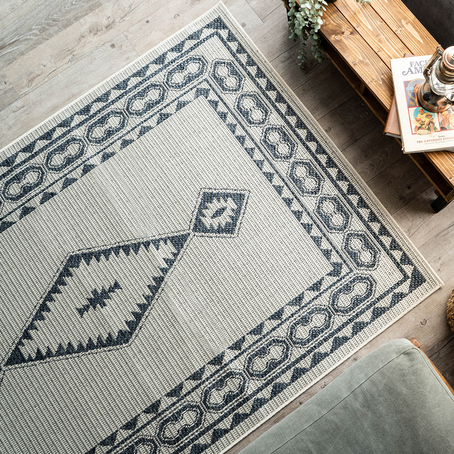 サヤンサヤン キリム ラグ 約 1.5 畳 135×200 cm ベージュ ネイビー