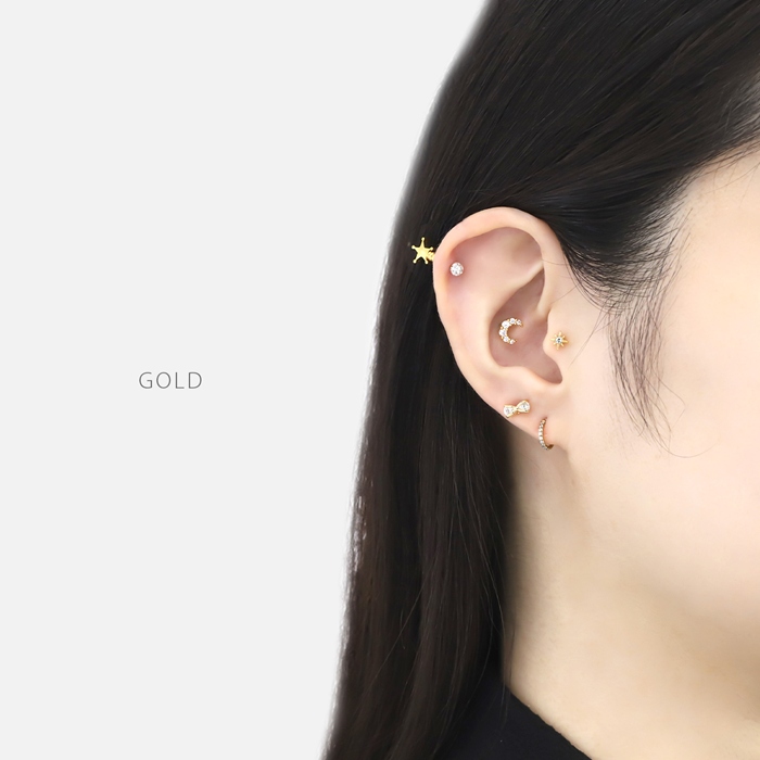 凛 RIN ボディピアス 16G リボン りぼん 軟骨ピアス ジュエル キラキラ