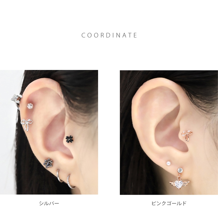 凛 RIN 軟骨ピアス 16G ボディピアス リボン バレエコア ジュエル