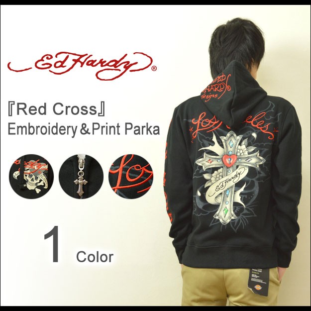 Ed Hardy（エド・ハーディー） Cross Love Kill 刺繍 プリント ジップ