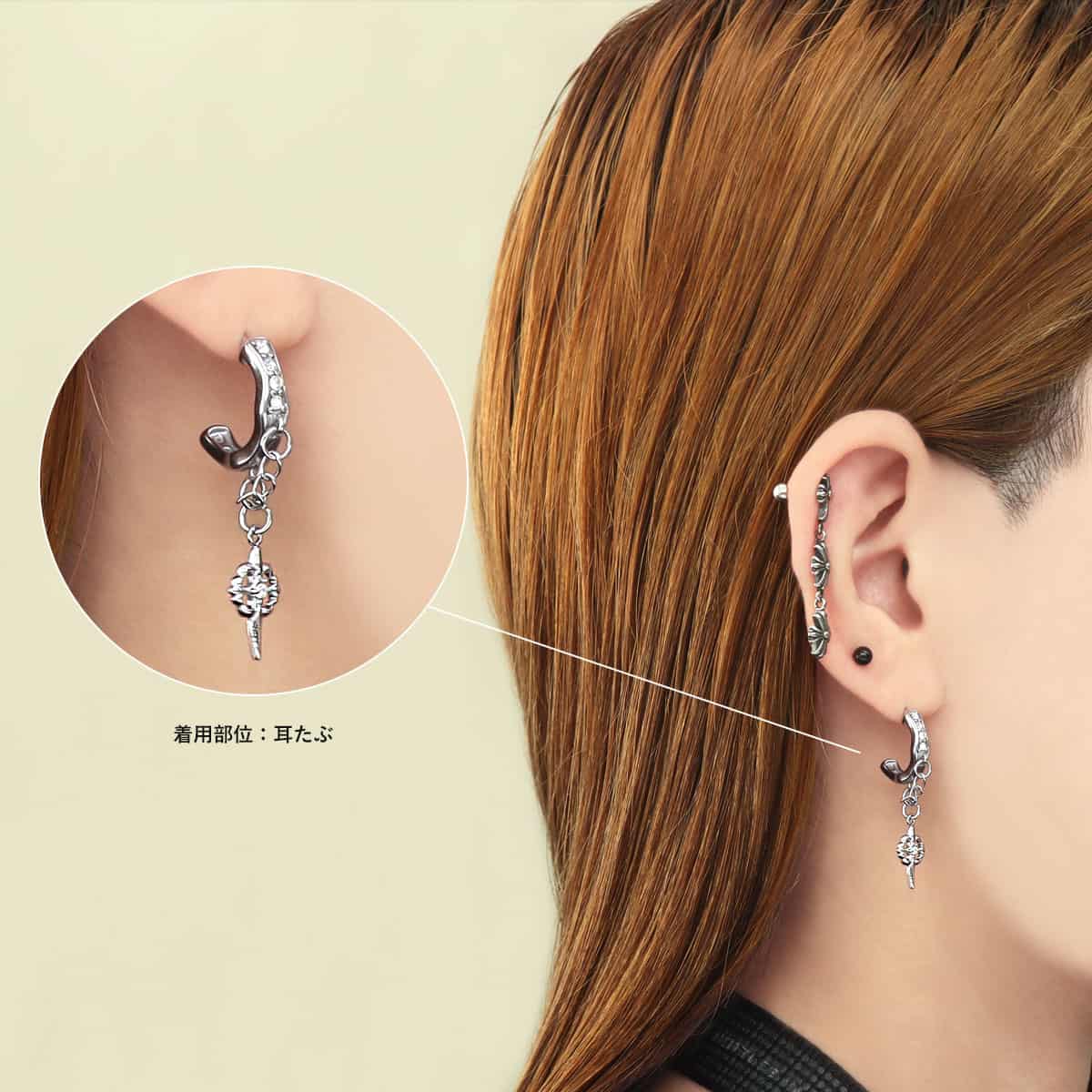 ROQUE（ロキ） ボディピアス 16G ハーフリング リリークロス チャーム