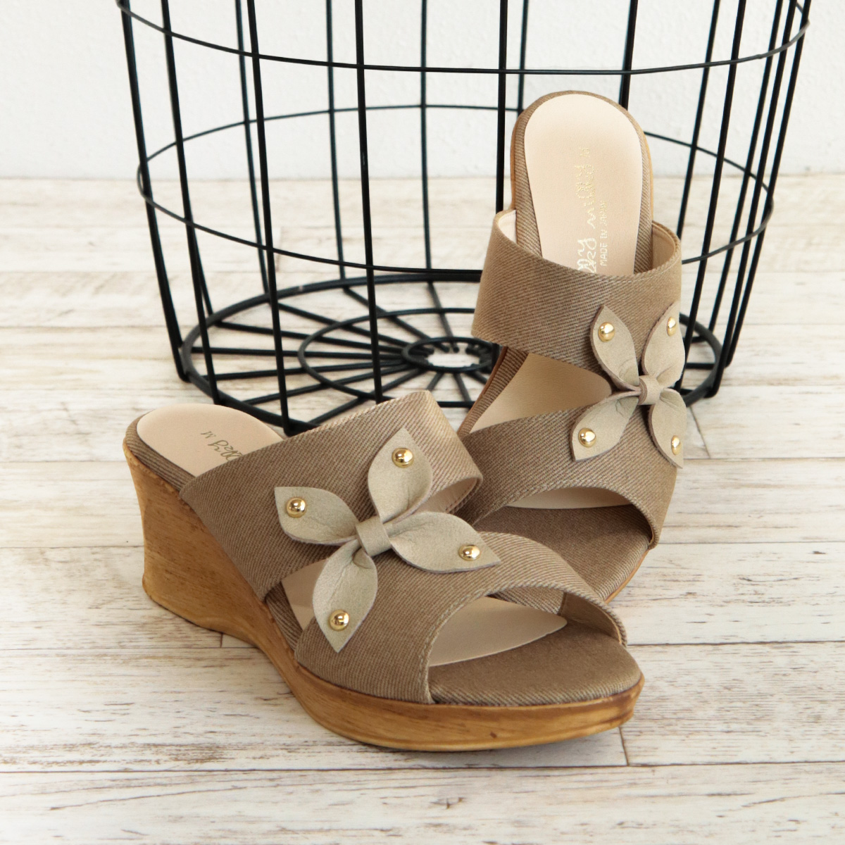 サンダル レディース ウェッジソール ミュール つっかけ フラワー 花