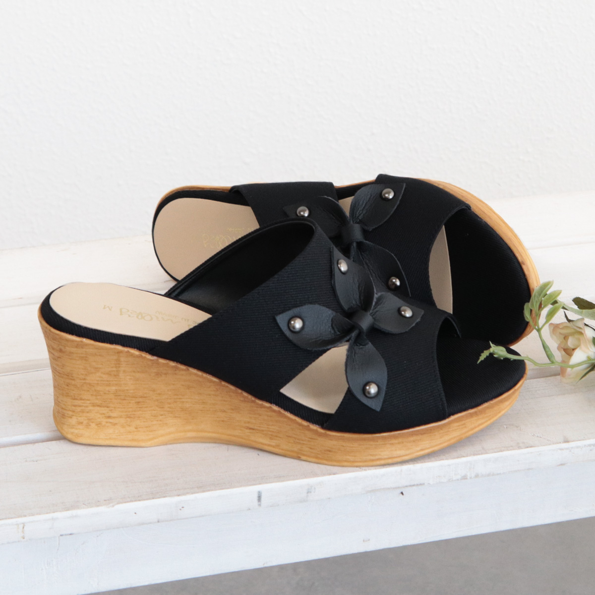 サンダル レディース ウェッジソール ミュール つっかけ フラワー 花