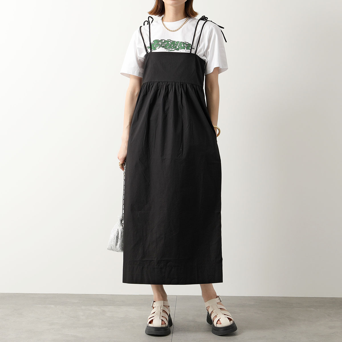 GANNI（ガニー） ワンピース Cotton Poplin String Midi Dress F9130