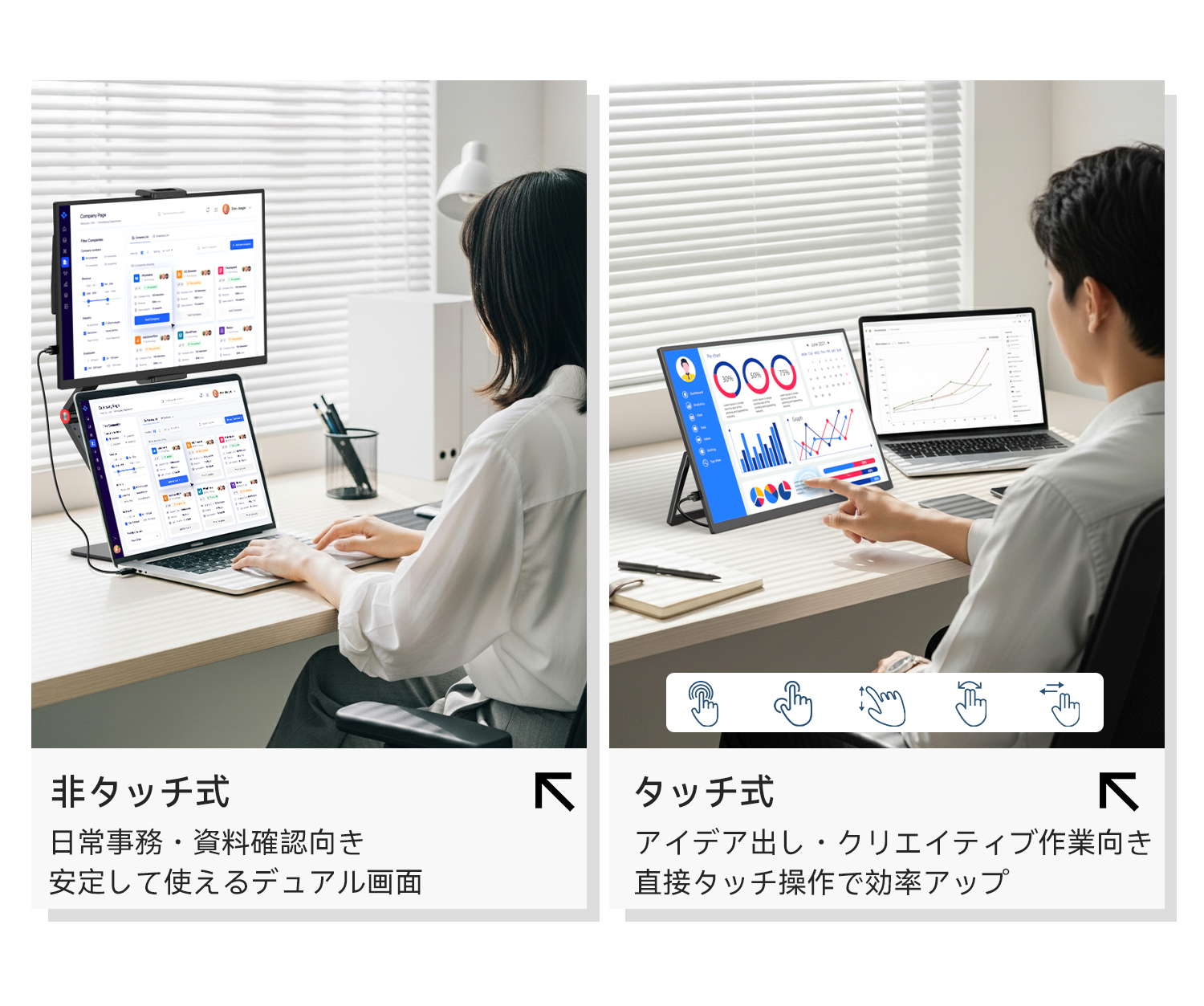 自立式スタンド 角度調整 2色 選べるタッチパネル モバイルモニター