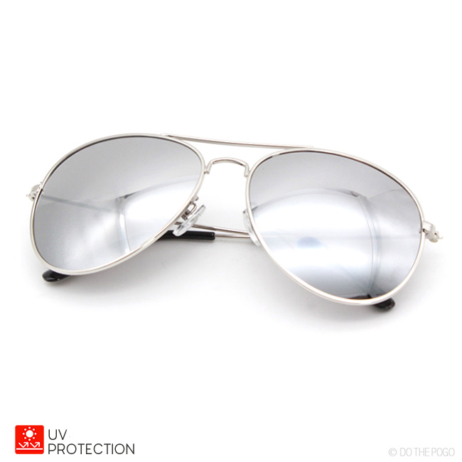 シルバーミラーレンズ ティアドロップサングラス メタルフレーム UV