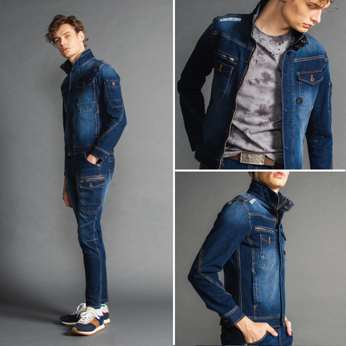 I'Z FRONTIER 作業着上下セット ストレッチ デニムジャケット カーゴ