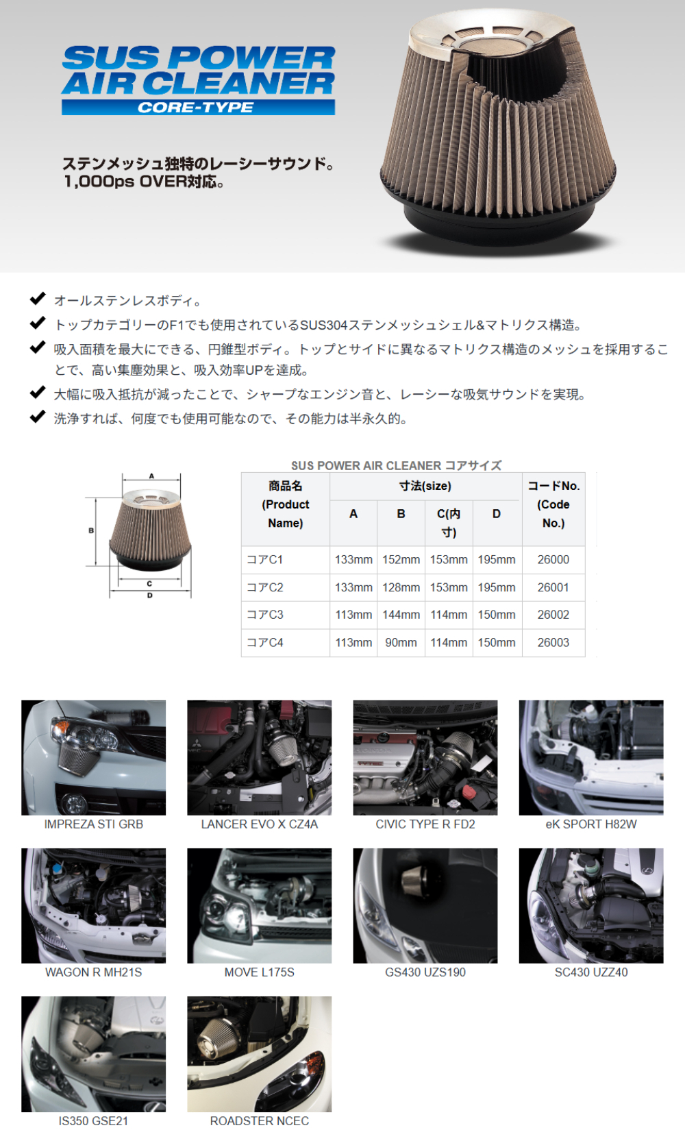 BLITZ（ブリッツ） サスパワー エアクリーナー MPV (26097)ブリッツ