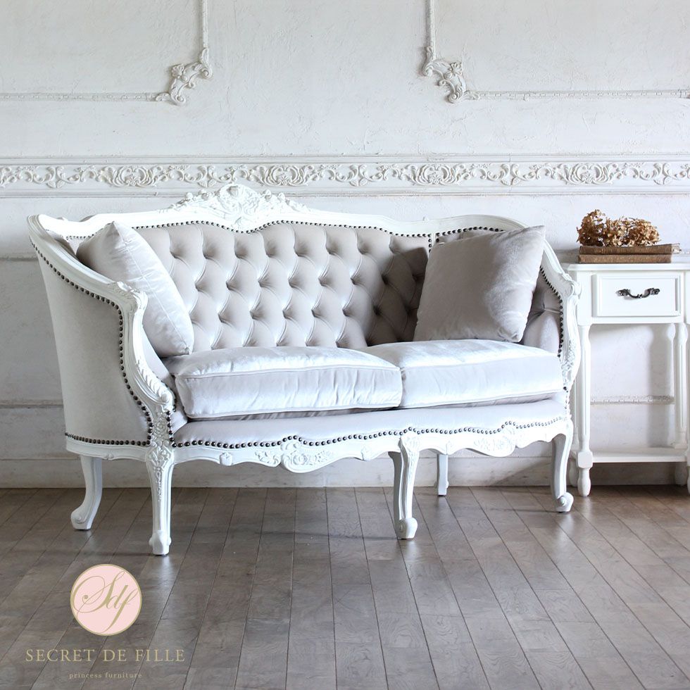 イタリアン ソファ 2人掛け アンティーク ロココ 姫系 猫脚 PUレザー