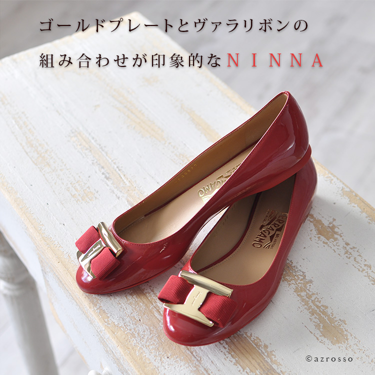 FERRAGAMO（フェラガモ） エナメル レッド パンプス リボン 25.5cm