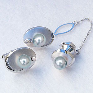 メンズ真珠パール タイピン タイタック カフス セット あこや真珠 K14