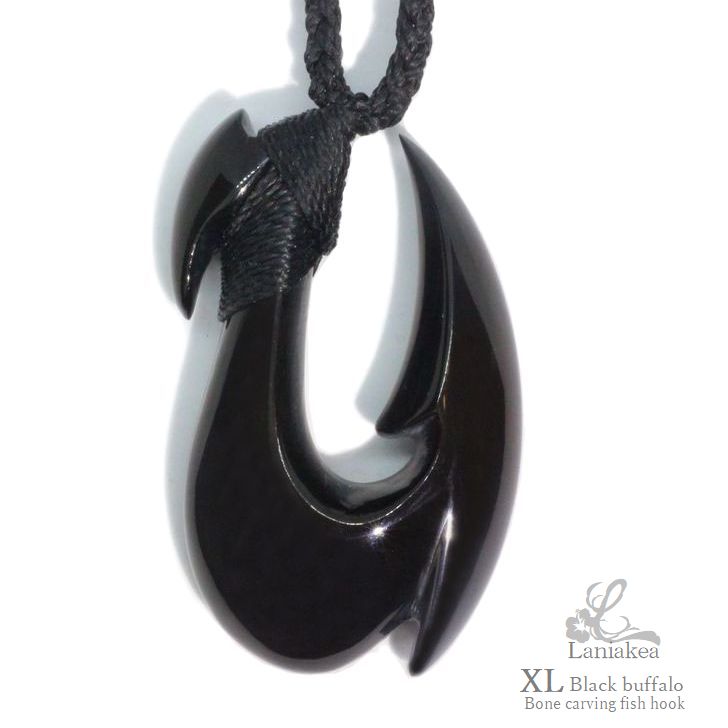 ハワイアンジュエリー ボーンカービング XL ブラック フィッシュフック