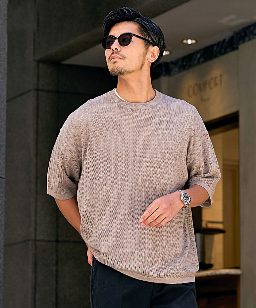 CavariA（キャバリア） サマーニット メンズ 半袖 五分袖 ブランド T