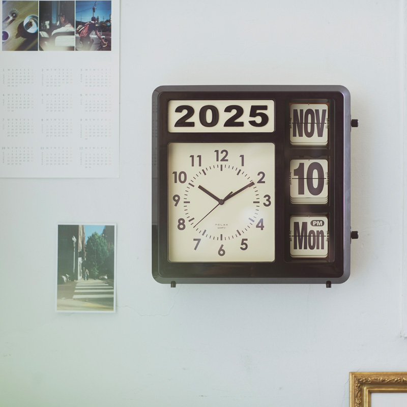 壁掛け時計 置き時計 RELAX フリップカレンダークロック 2wayクロック