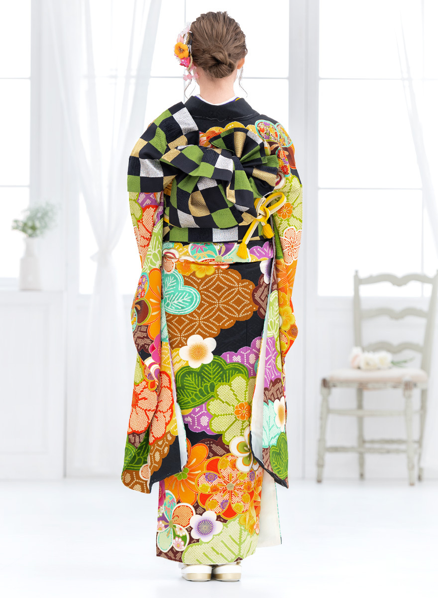 振袖 帯締め 半襟 セット 成人式 販売 日本製 8点セット 絵羽柄 黒系