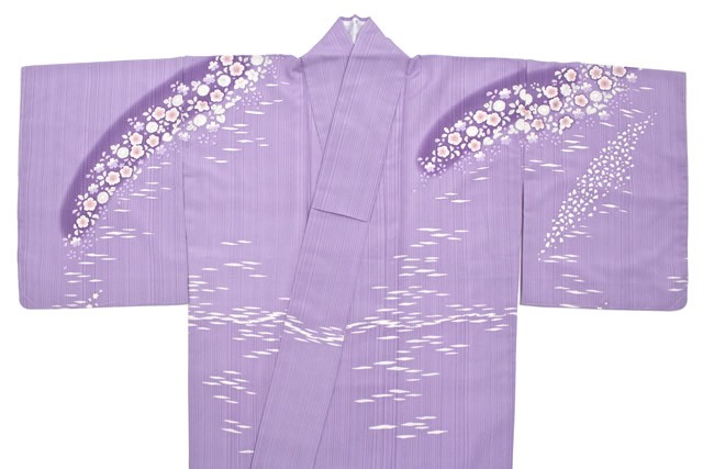 訪問着 袷 紫 桜色 絵羽文様 絵羽柄 辻が花 辻ヶ花 沙羅双樹 夏椿 藤