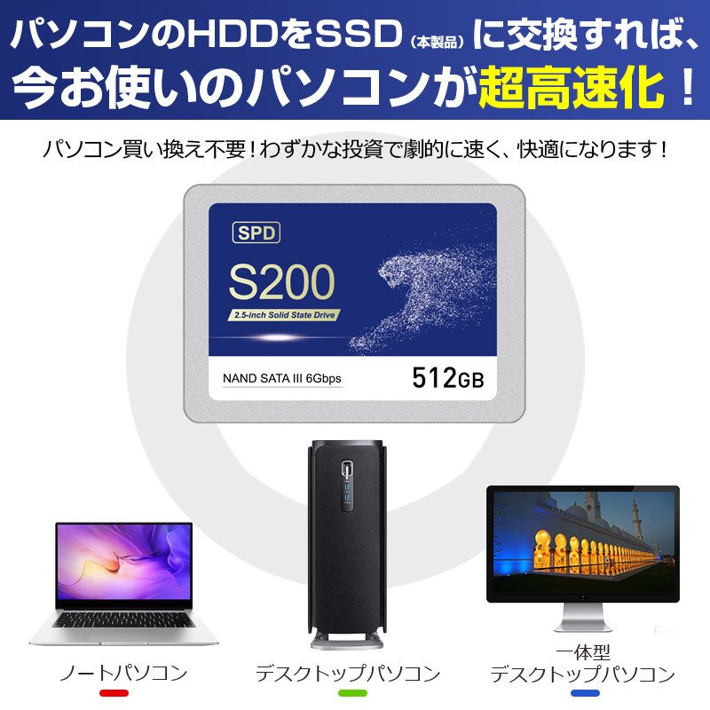 SPD SPD SSD 512GB【3D NAND TLC】SATAIII R:550MB/s 内蔵2.5インチ