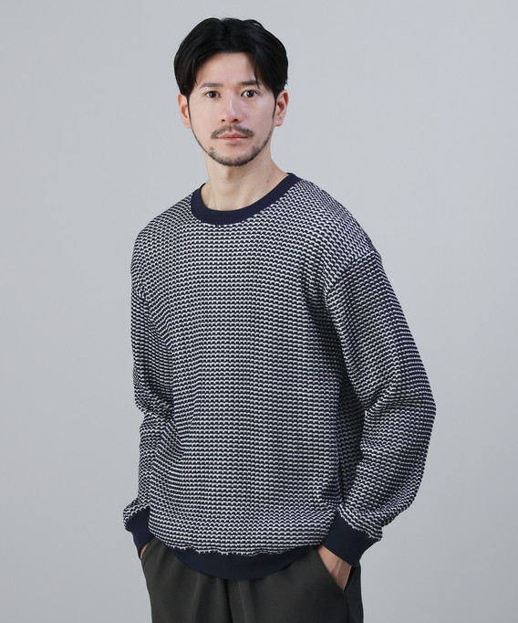 プルオーバー ニット ワッフル メンズ 2トーン ビッグワッフル