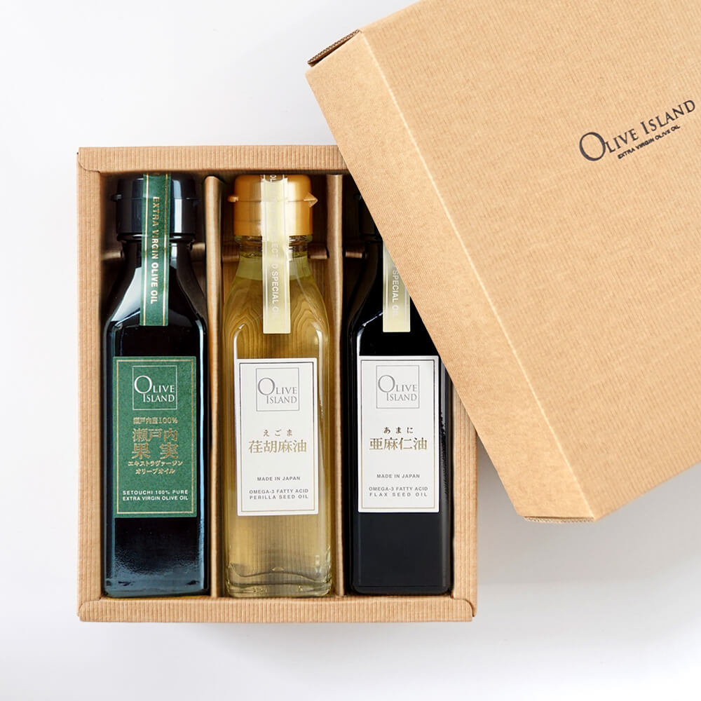 BOX入り調味料ギフトセット 瀬戸内果実EXVオリーブオイル・荏胡麻油
