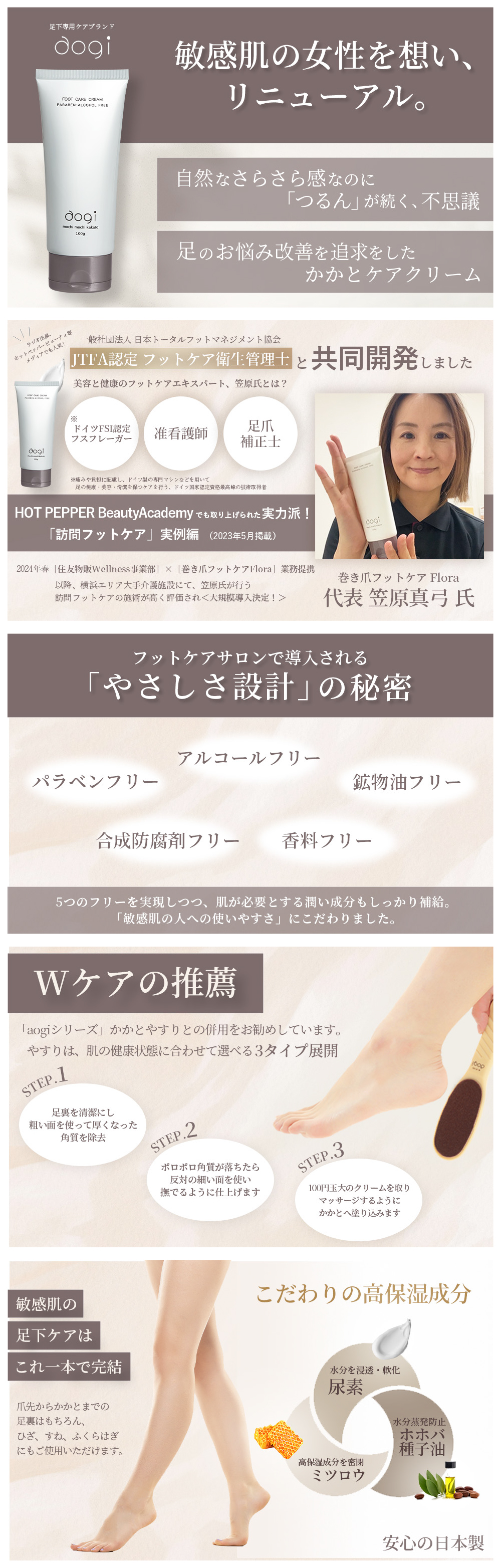 かかと 角質ケア クリーム 全身対応 フットケア グッズ 国産 aogi