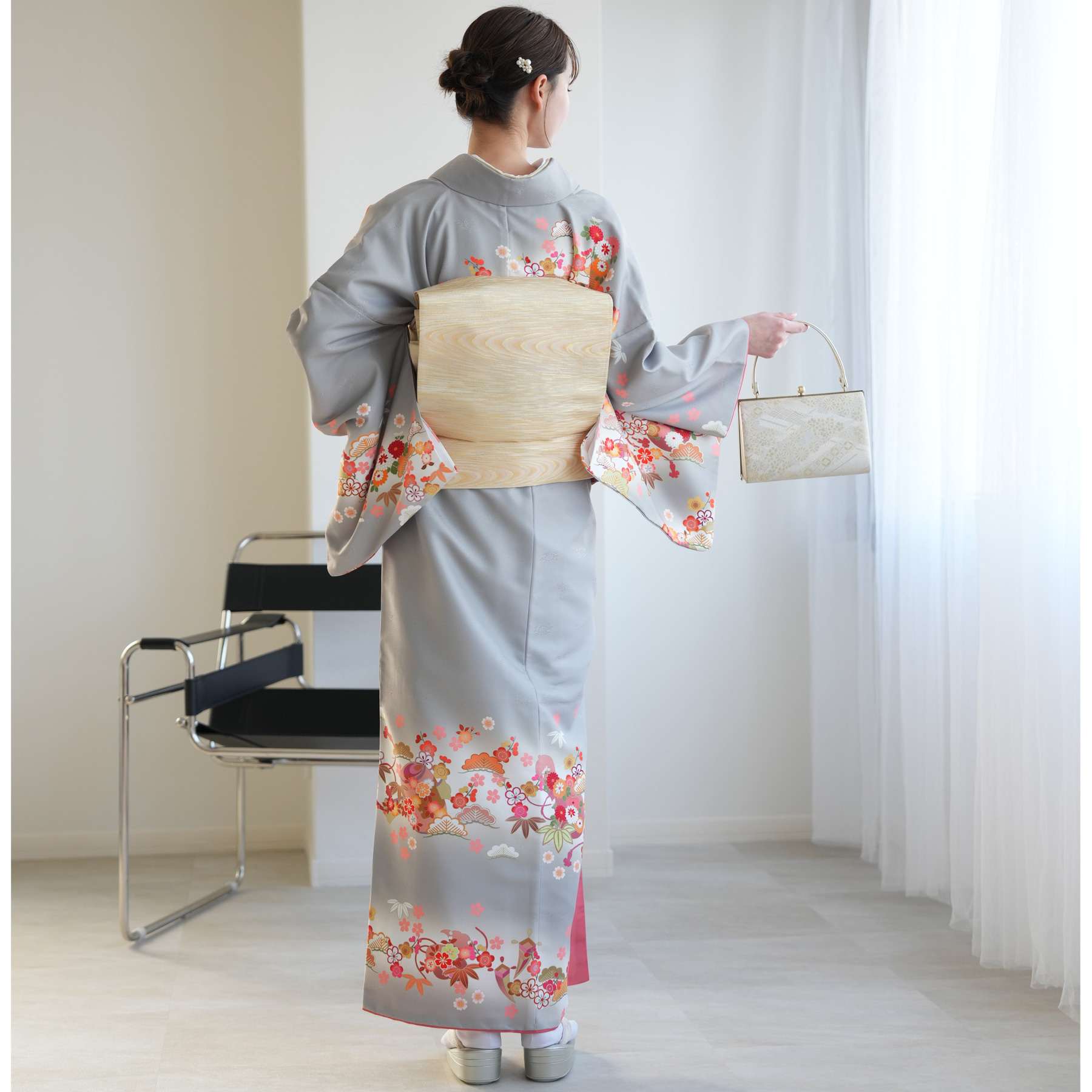 訪問着 レンタル おしゃれ 20点セット 着物 鼓 グレー系 卒業式 卒園式