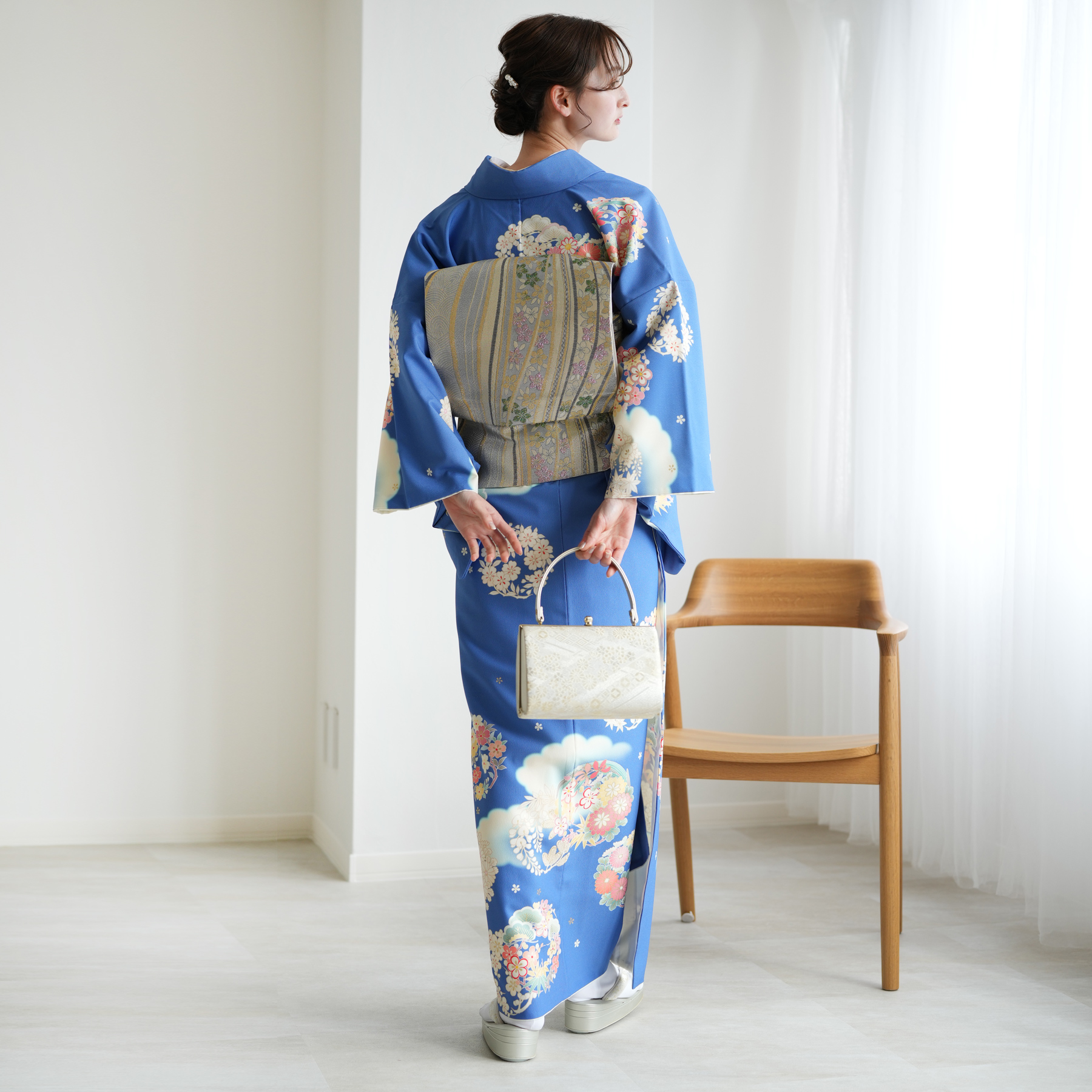 訪問着 レンタル おしゃれ 20点セット JAPAN STYLE 着物 花 青系 卒業