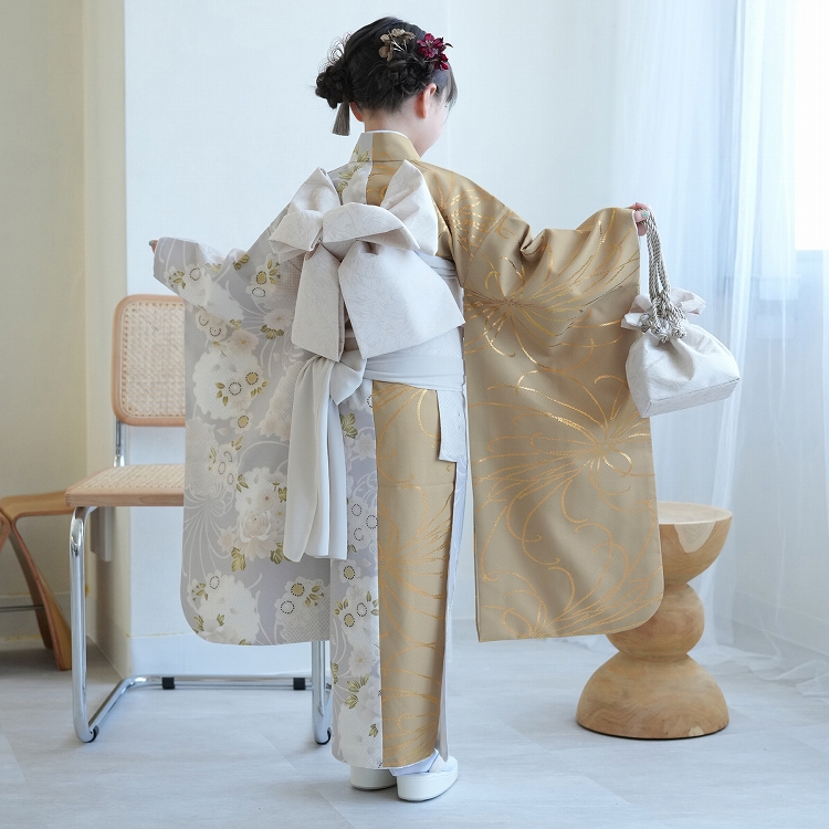 レンタル 七五三 着物 7歳 ひよこ商店 古典柄 レトロ 花 四つ身 半身