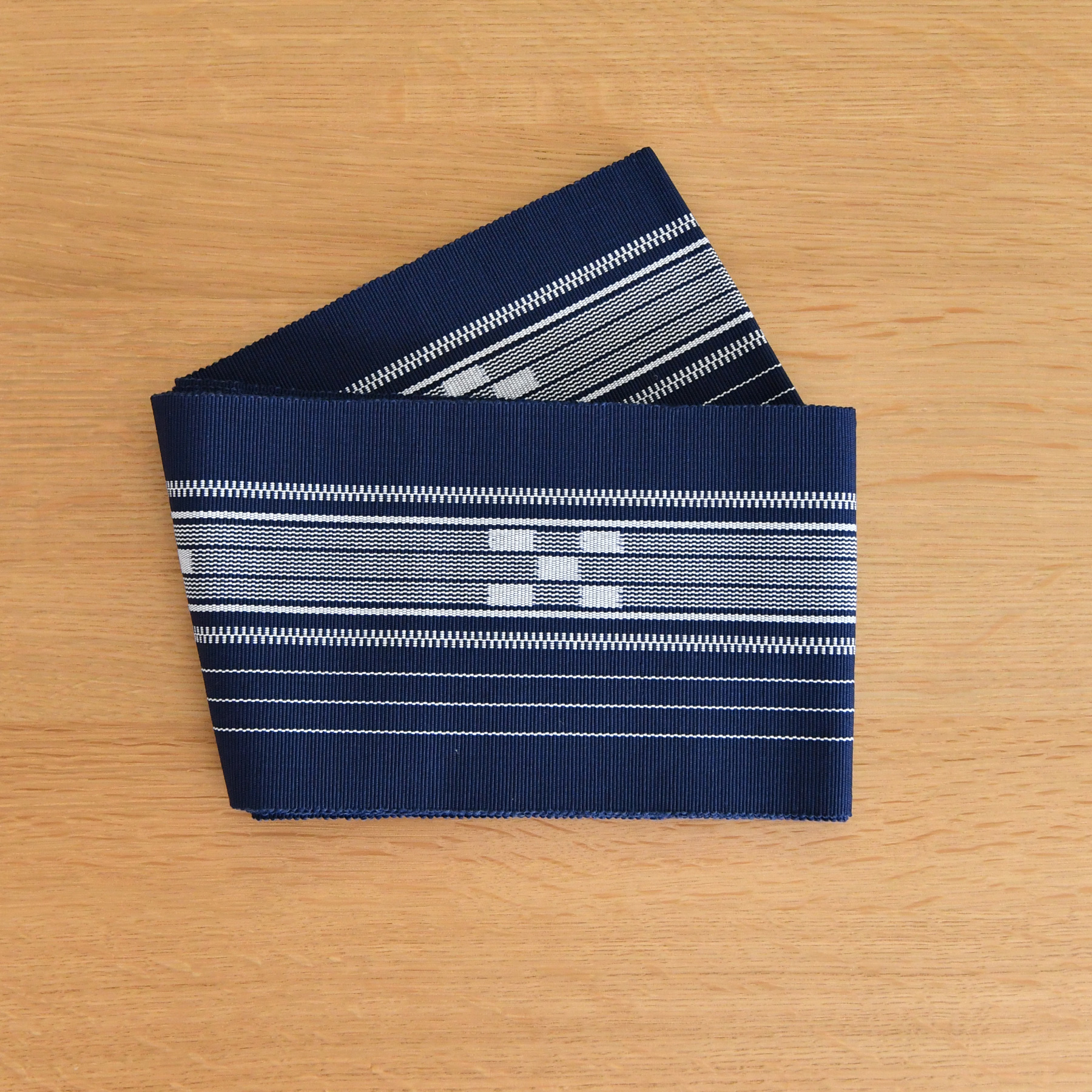 半幅帯 八重山みんさー ミンサー半幅帯 単品 草木染 ネイビー 白