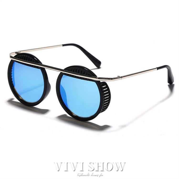 近未来デザイン ダブルリムサングラス ラウンドフレーム モード感