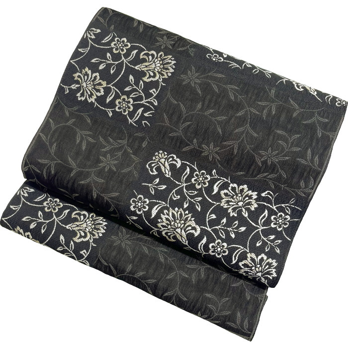 名古屋帯 正絹 九寸帯 04 ＜お仕立て込み＞ 黒 日本製 送料無料 西陣