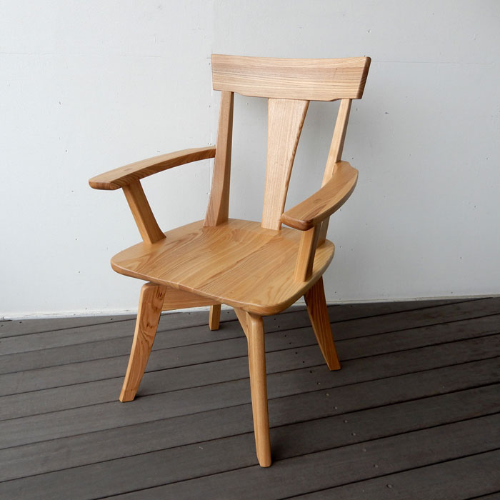 タモ無垢 回転アームチェア ナチュラル ダークブラウン ダイニング