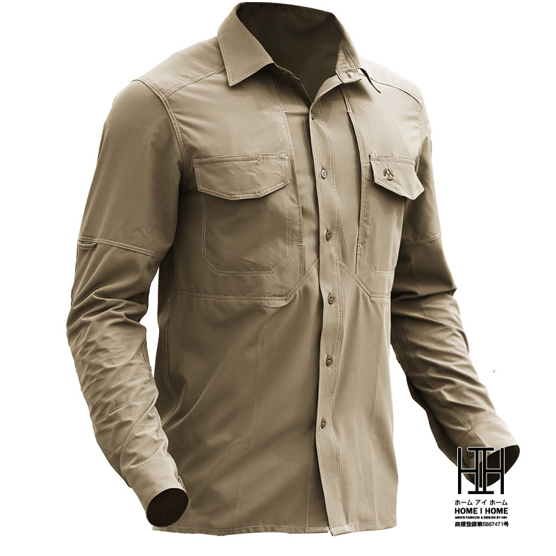 ホームアイホーム ミリタリーシャツ メンズ 長袖 無地 吸湿速乾