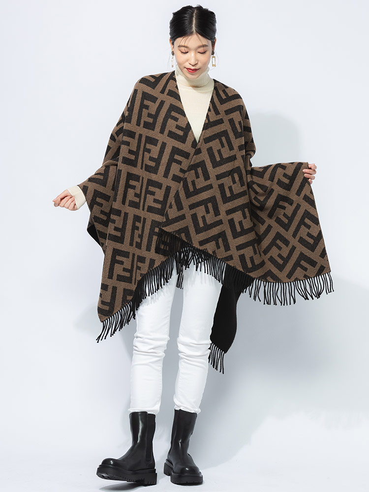 FENDI（フェンディ） リバーシブル カシミヤ＆ウール 無地 総柄