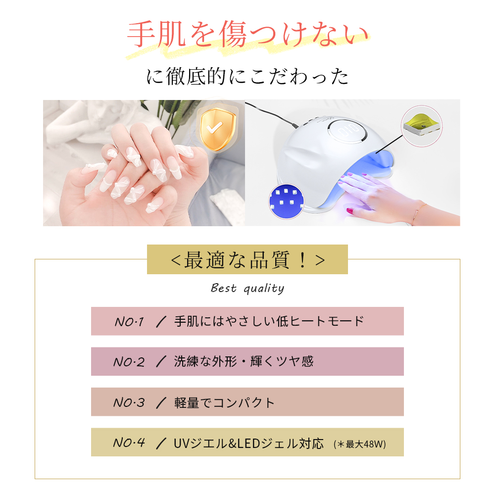 LED ＆ UV ネイルライト 48W ジェルネイル 30秒超高速硬化 低ヒート