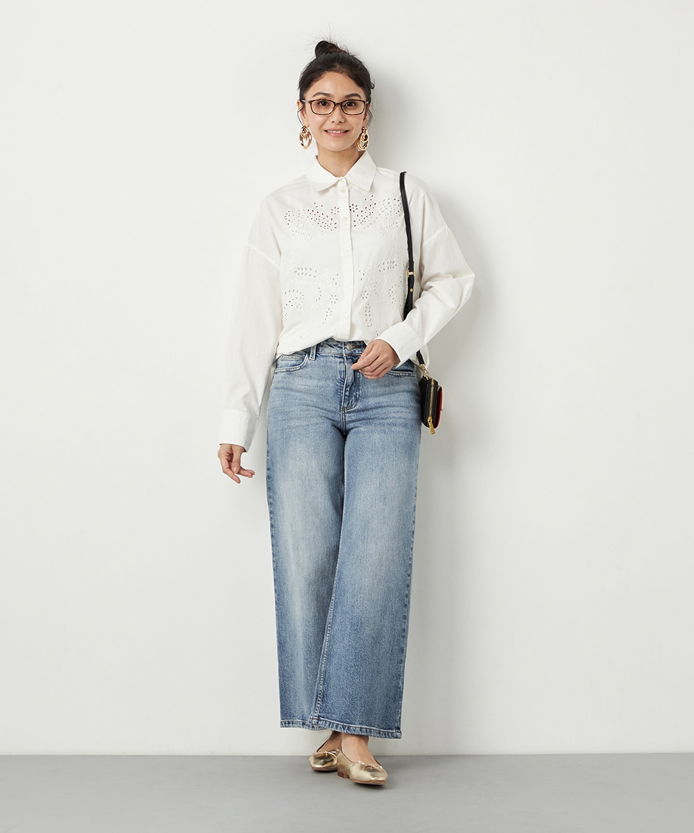 カットワーク刺繍シャツ