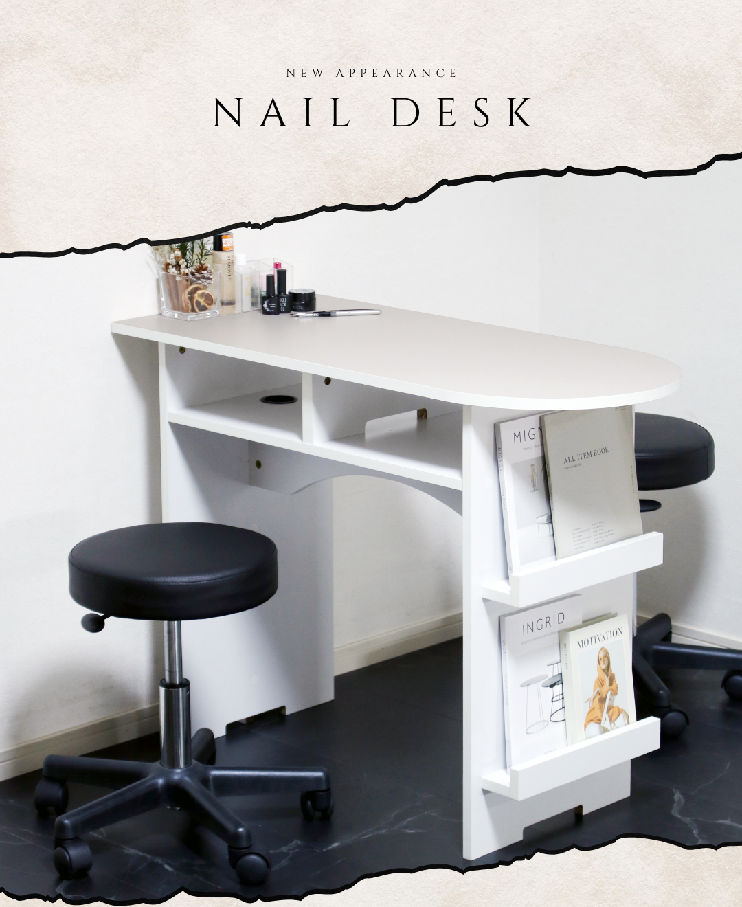 ネイルデスク ネイルテーブル プロ用 サロン ワークデスク 収納 棚付き