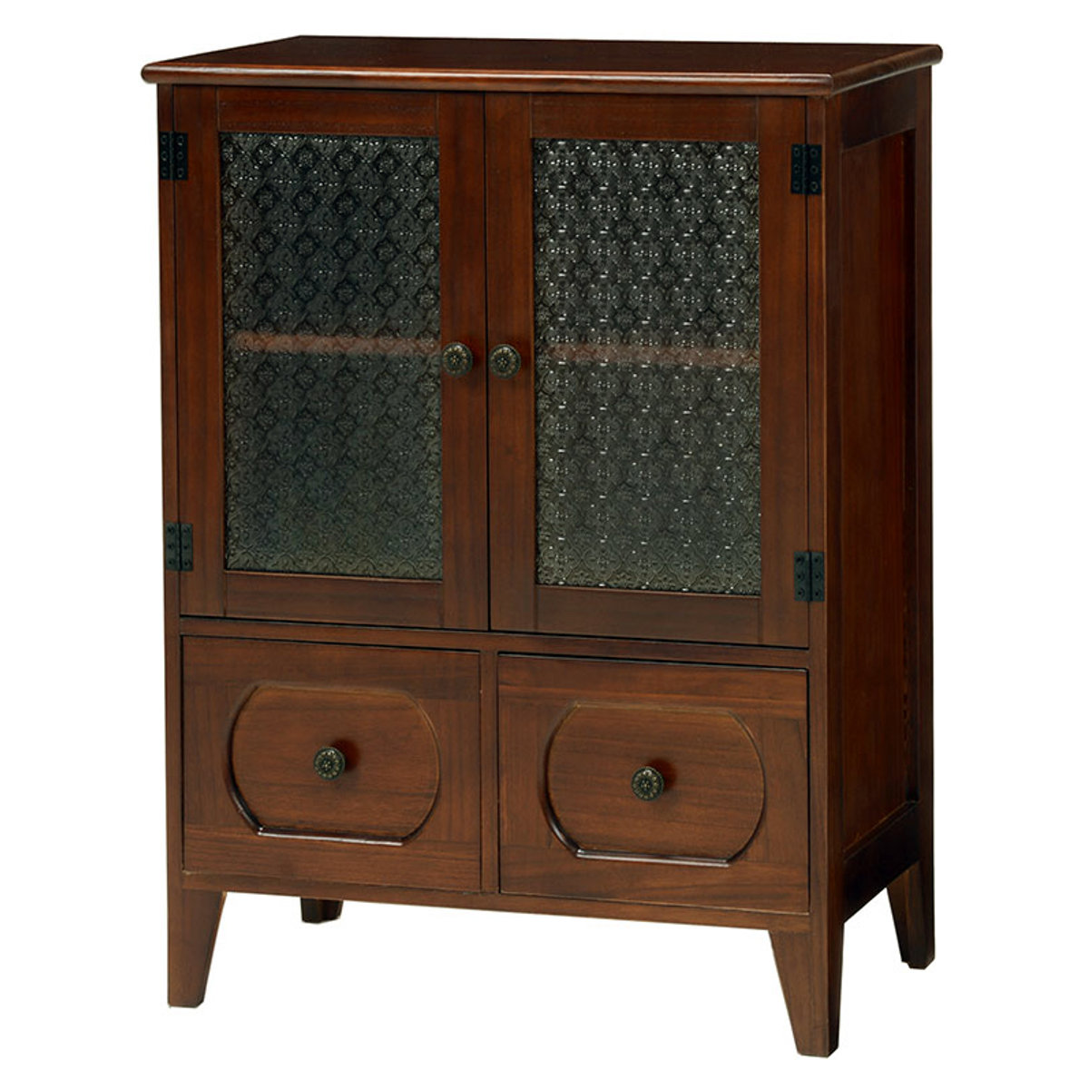 キャビネット アンティーク調 桐製 ガラス扉 幅60cm （ 収納棚 サイド