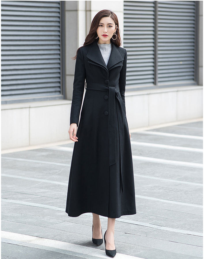 Black Solid Fit and Flare Wool Coat 2961 – Xiaolizi