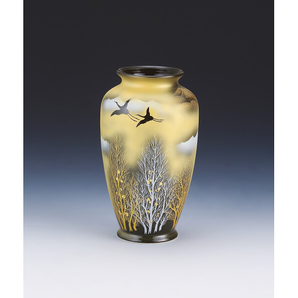 九谷焼 8号カメ寸胴花瓶 金箔木立連山に鶴 | シャディギフトモール