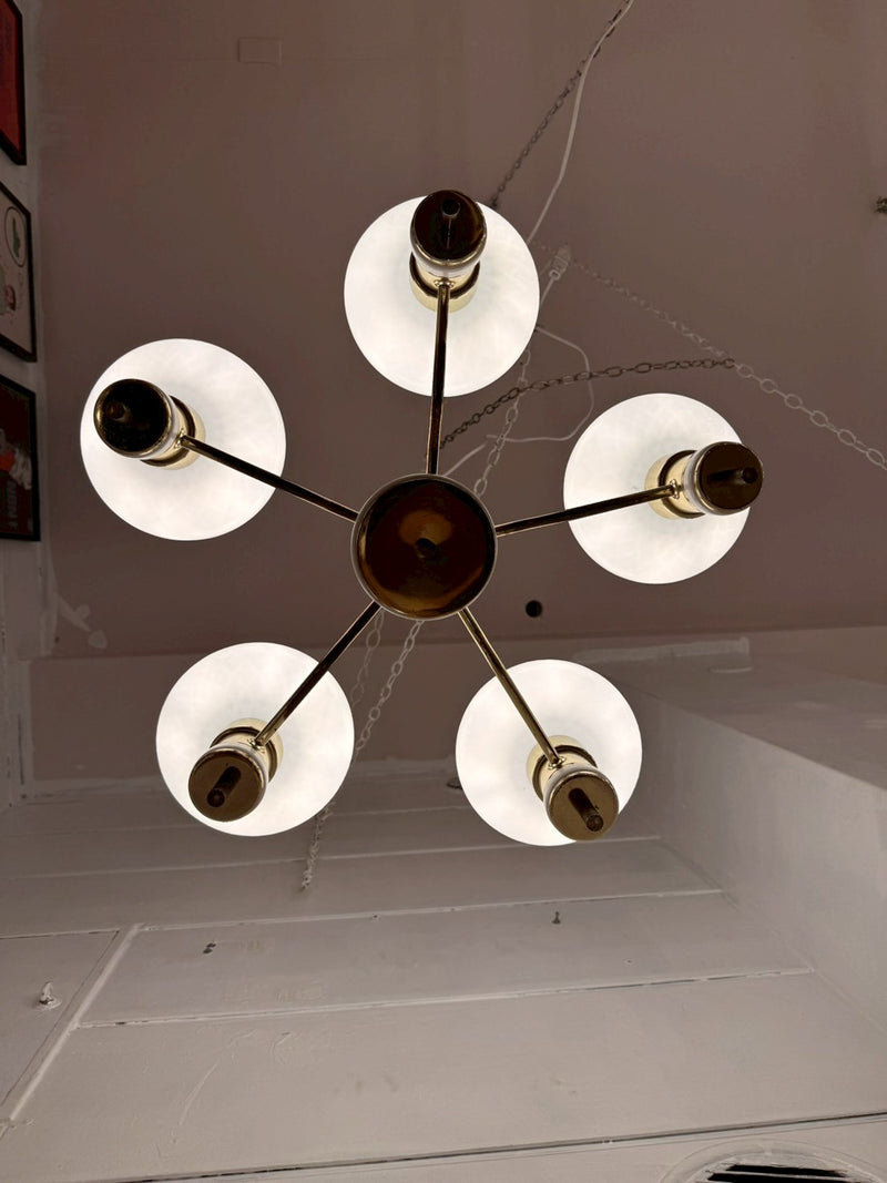 VEB NARVA Leuchtenbau Lengefeld 5灯ガラスシャンデリア 1960's