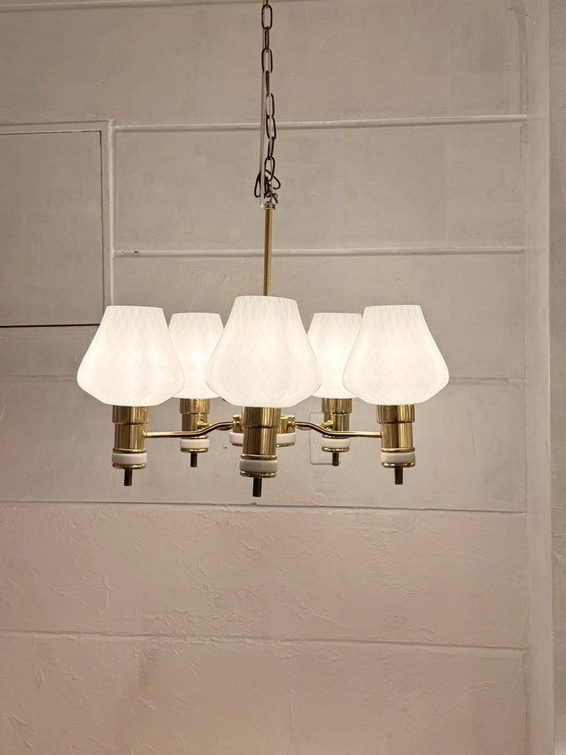 VEB NARVA Leuchtenbau Lengefeld 5灯ガラスシャンデリア 1960's