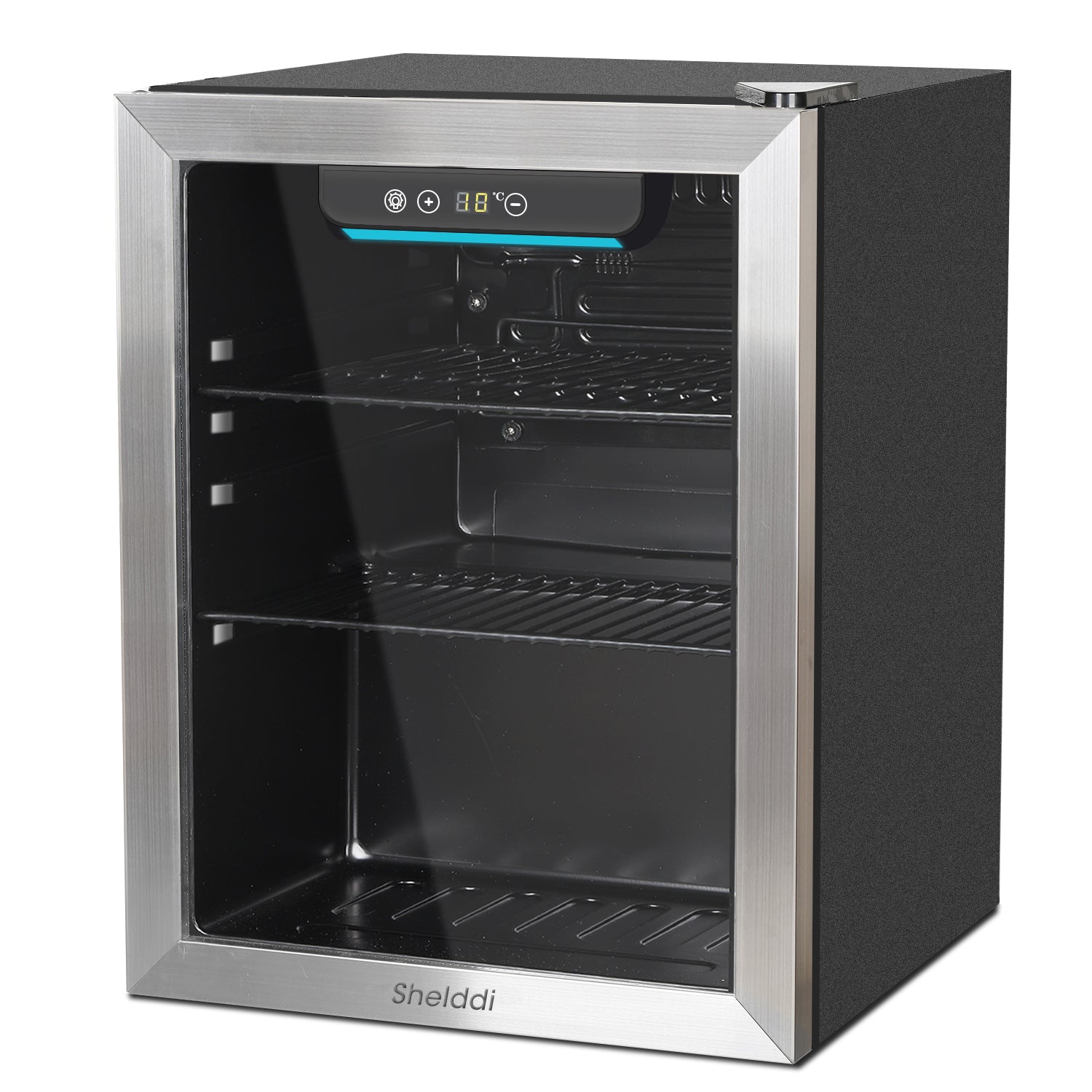 Shelddi 冷蔵庫 48L 小型 コンプレッサー式 透明ガラスドア ステンレス