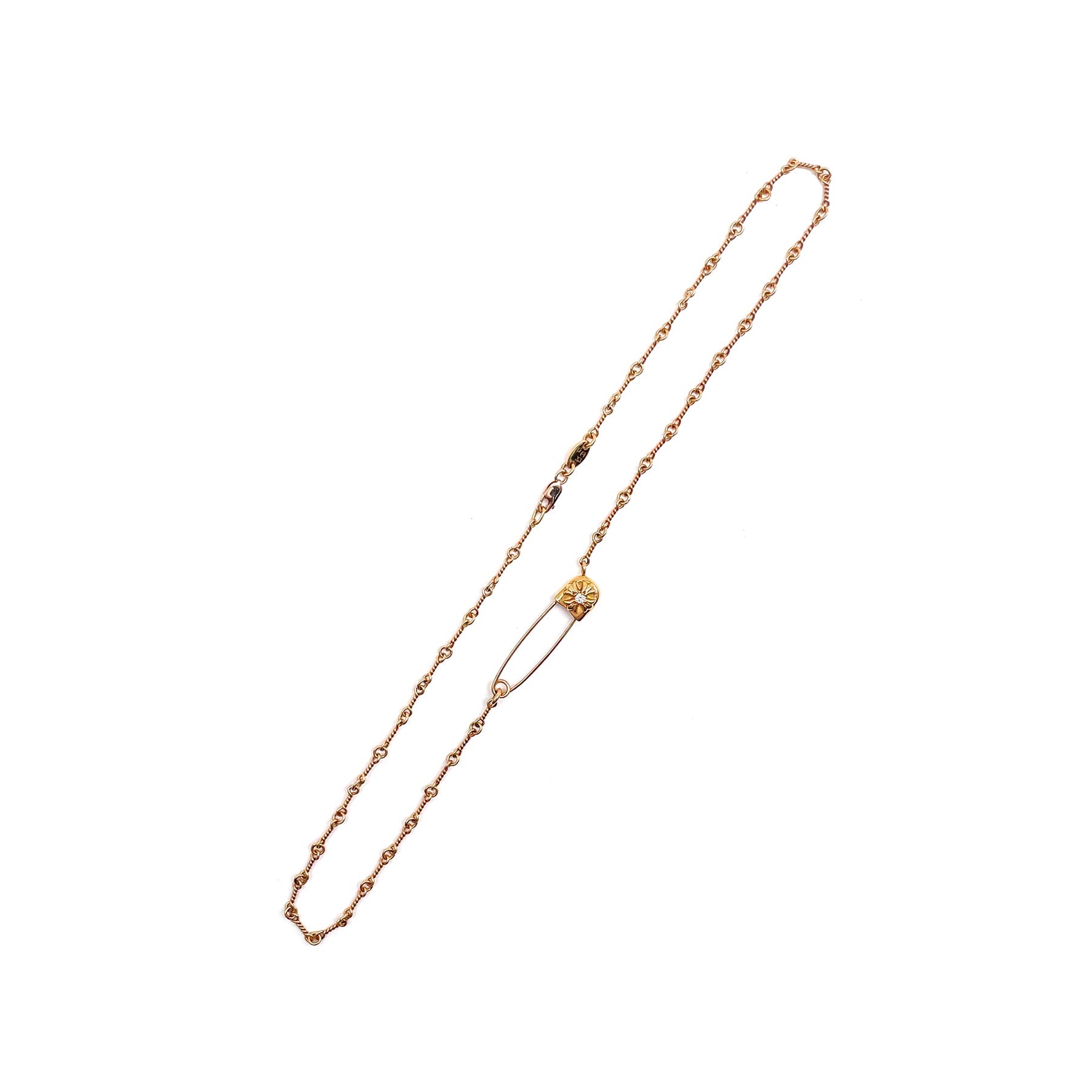 Chrome Hearts 22k Gold Diamond Twist Chain Pin Clip Necklace