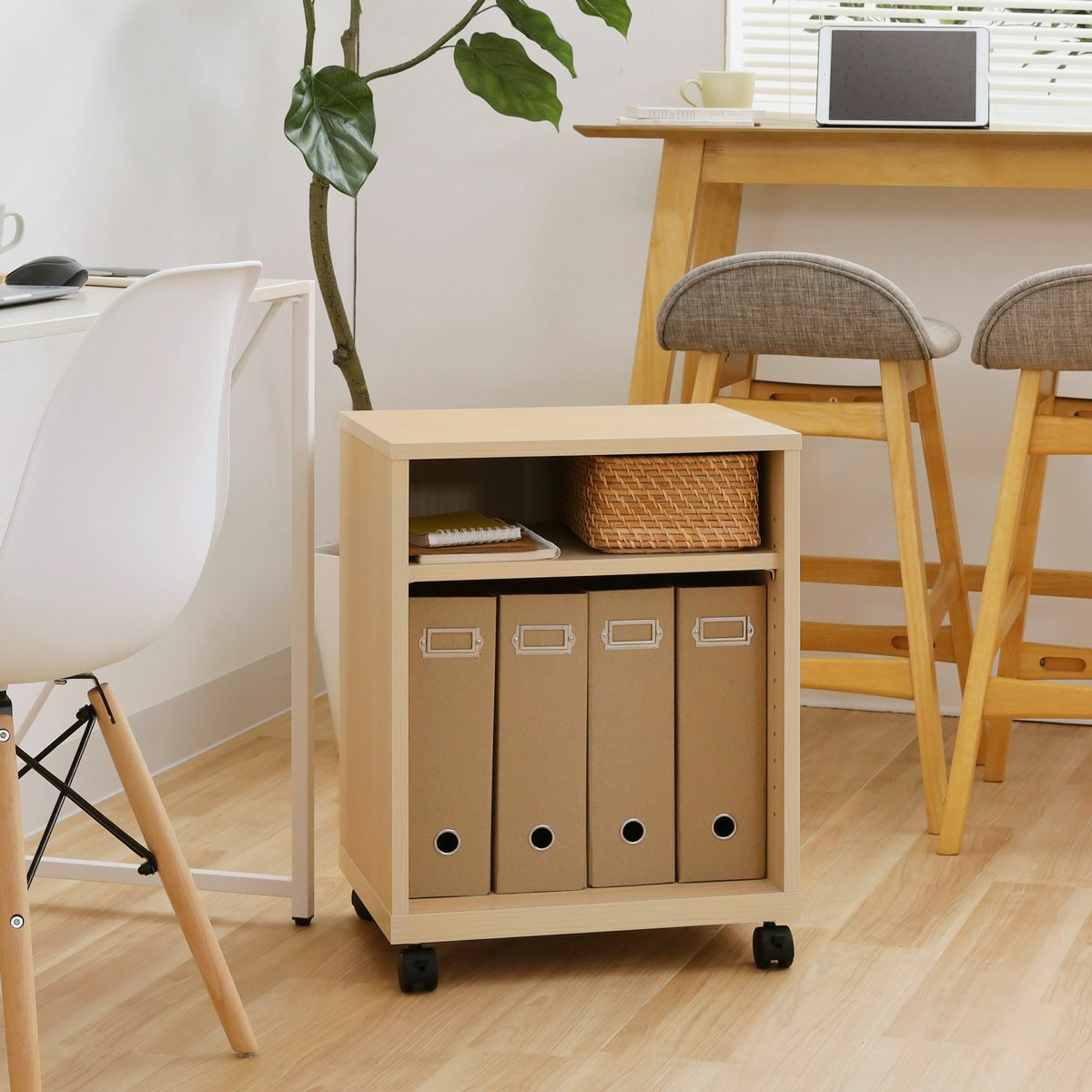 サイドワゴン ラック 幅30cm 高さ60cm ホワイト 白 キャスター付