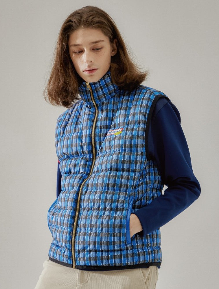 メンズ）チェック柄ダウンベスト（ブルー） – SOMUA CLUB