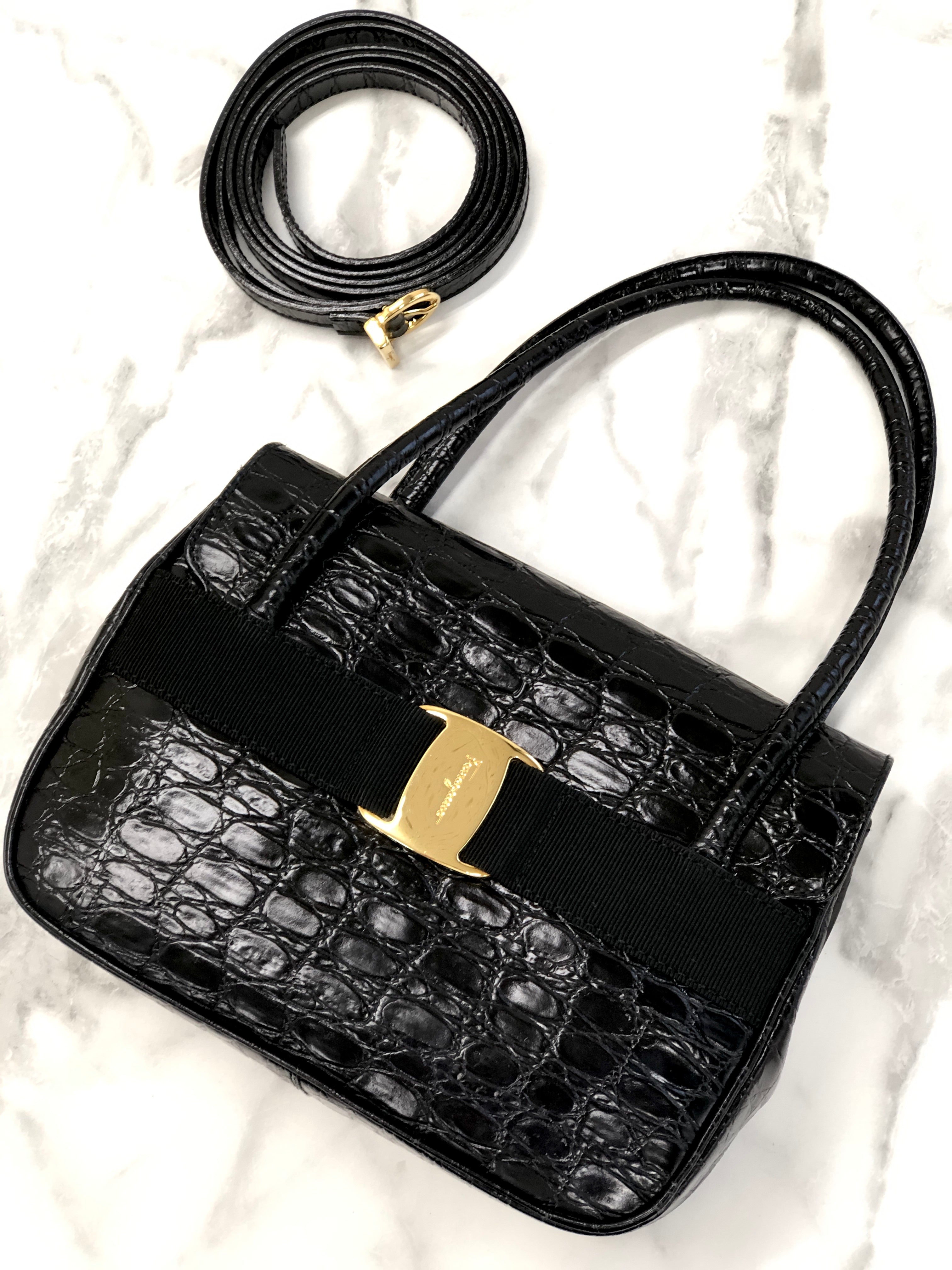 Salvatore Ferragamo Vala Crocodile embossed Shoulderbag Handbag