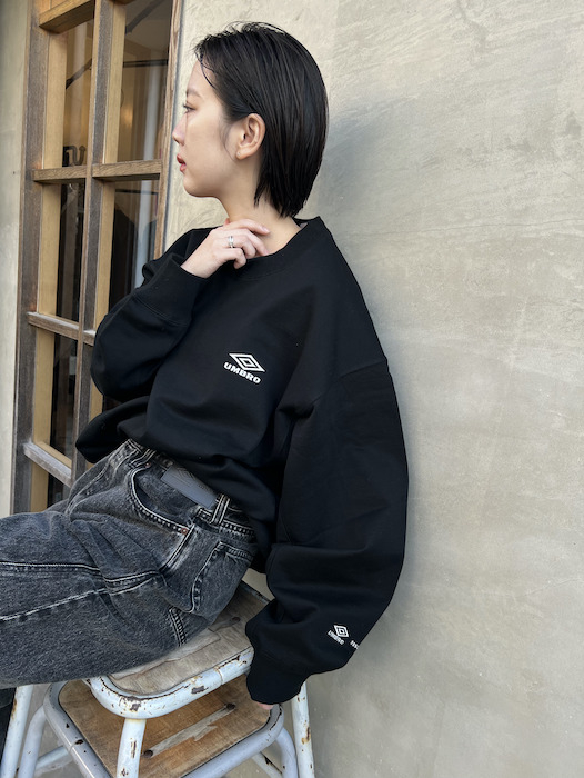 HIGH GAUGE COTTON SWEAT LS -BLACK- 【 ssstein × UMBRO 】Capsule