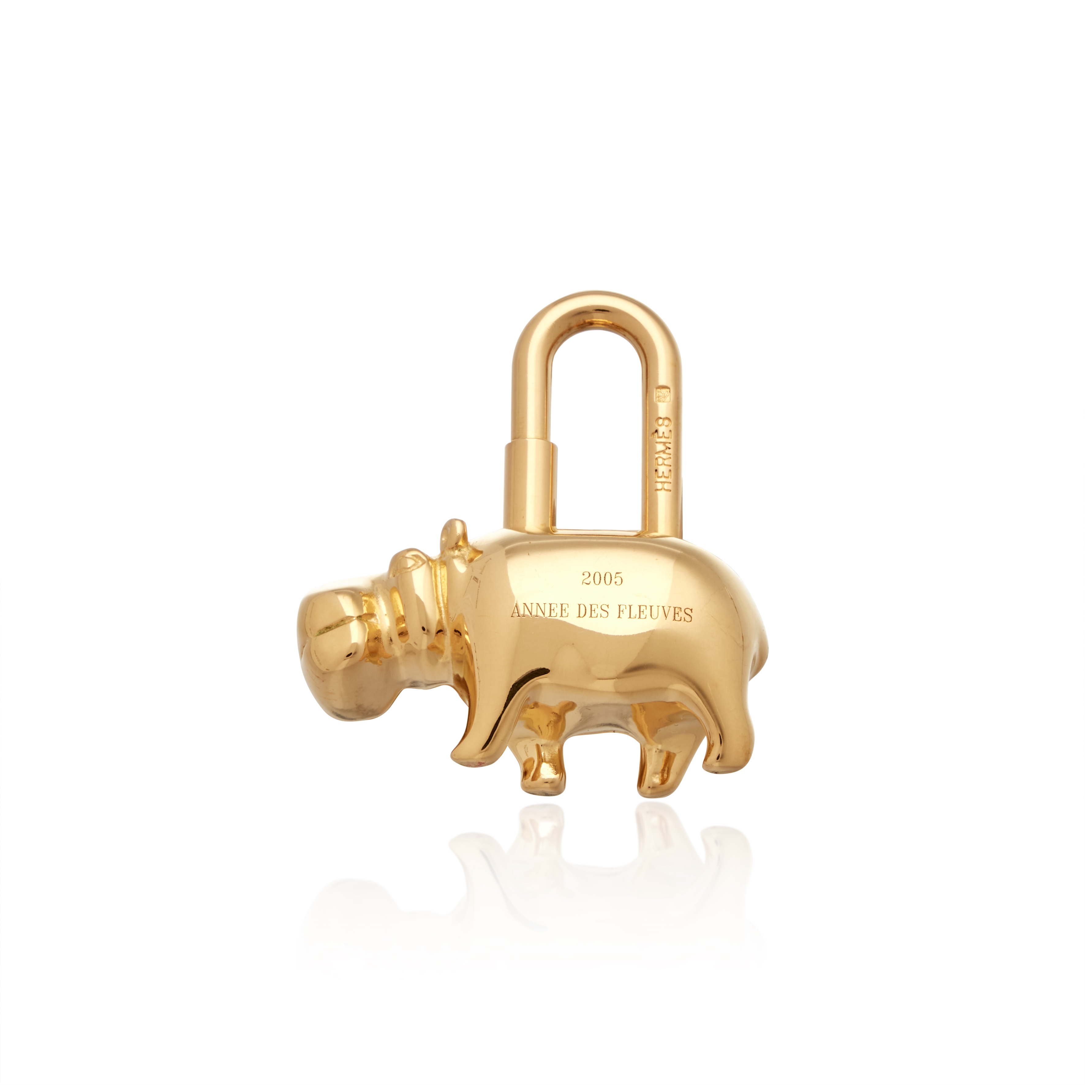 Hermès Gold Plated Annee Des Fleuves Hippo Hippopotamus Cadena